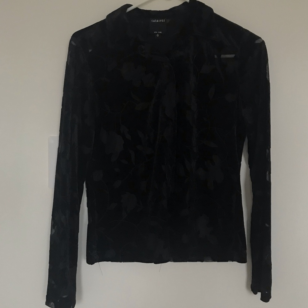 Catalyst New York Sheer Button Down Floral Top